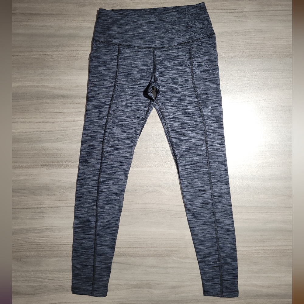 Apana Yoga Sz M High-Waisted Legging Huge Pockets Grey Black Space Dyed A1